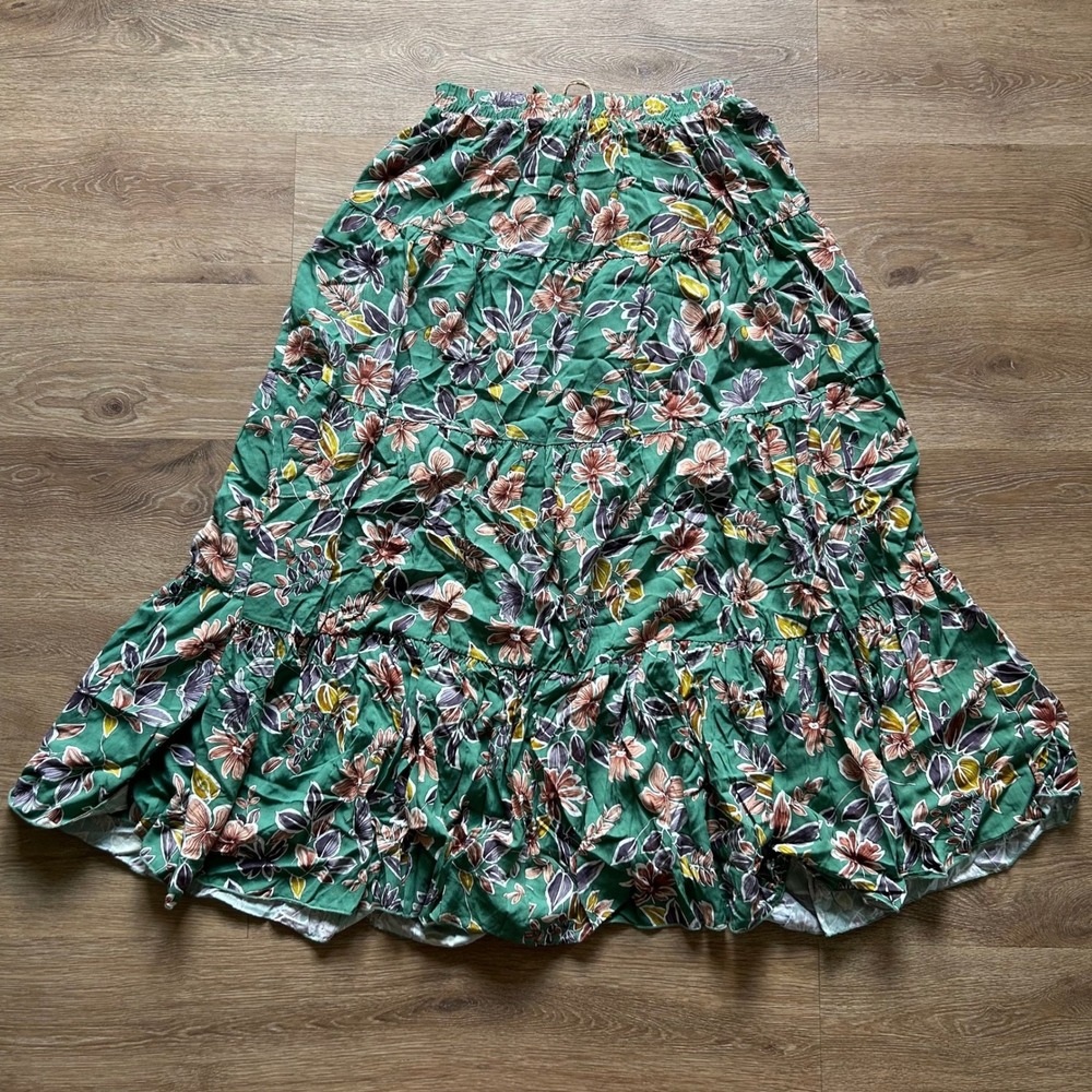 Saints & Hearts Green Floral Tiered Maxi Skirt Boho Elastic Waist Large SS11471 - Picture 5 of 5